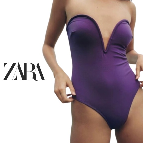 Zara Purple One Piece Swimsuit - Picture 1 of 8